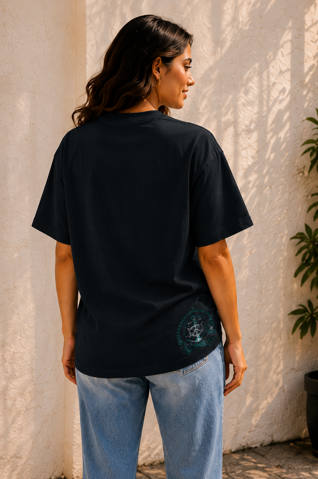Women Routes Of Caribbean Sailing Oversized Graphic T-Shirt