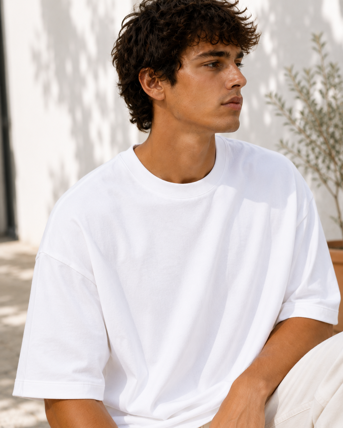 Men's Premium White Oversized Cotton Solid T-Shirt