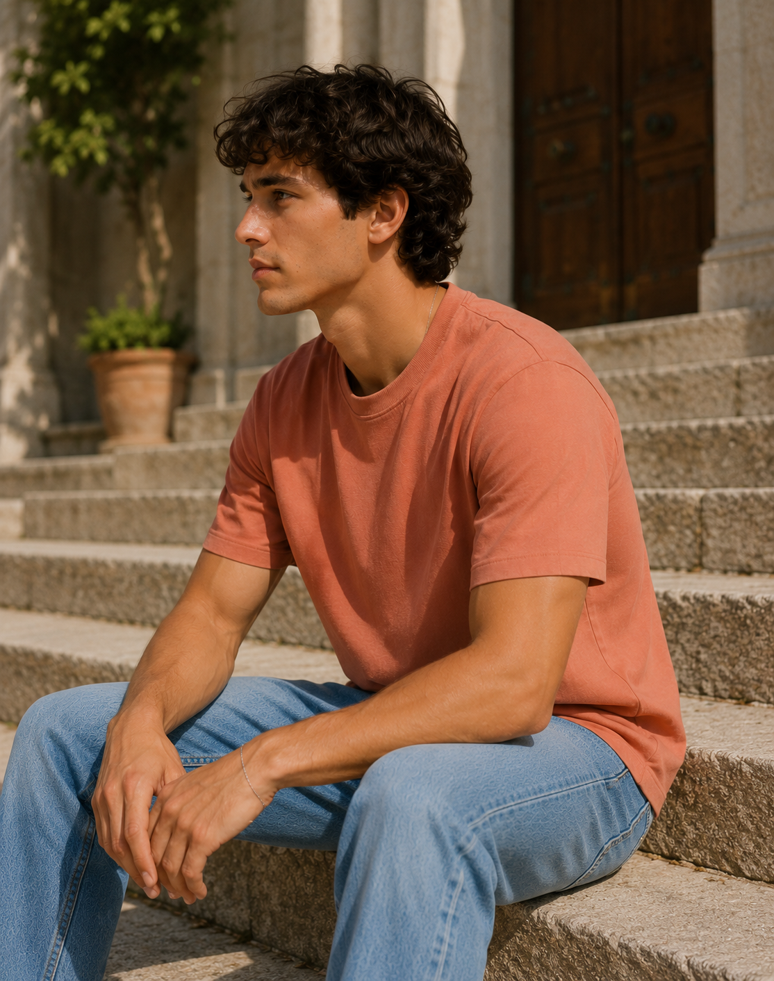 Softcore Men's Premium Sunset Classic Fit Solid T-Shirt