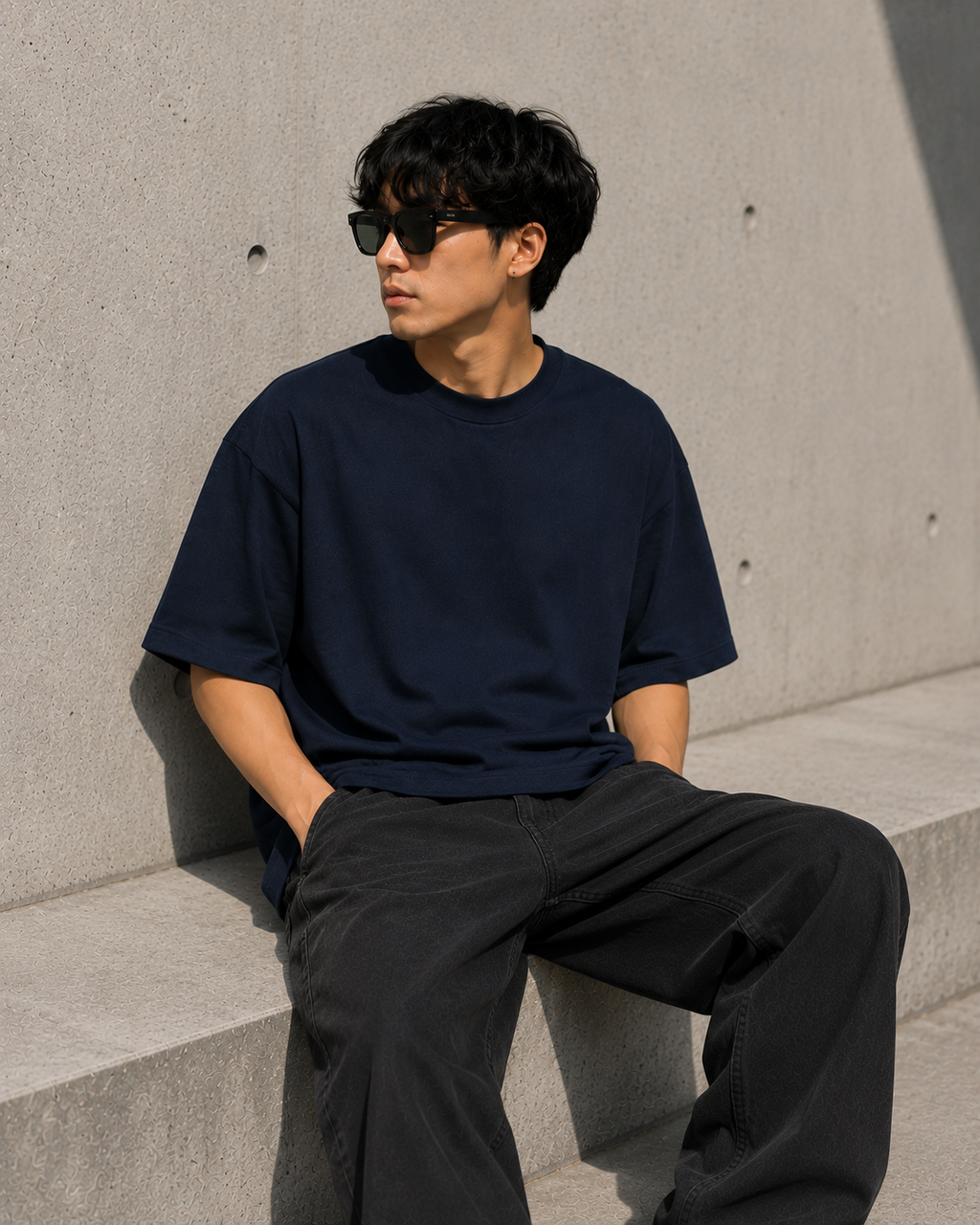 Men's Midnight Blue Oversized Drop Shoulder T-Shirt