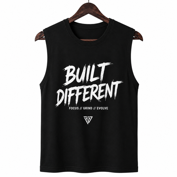 Built Different Black Motivational Graphic Tank Top for Men