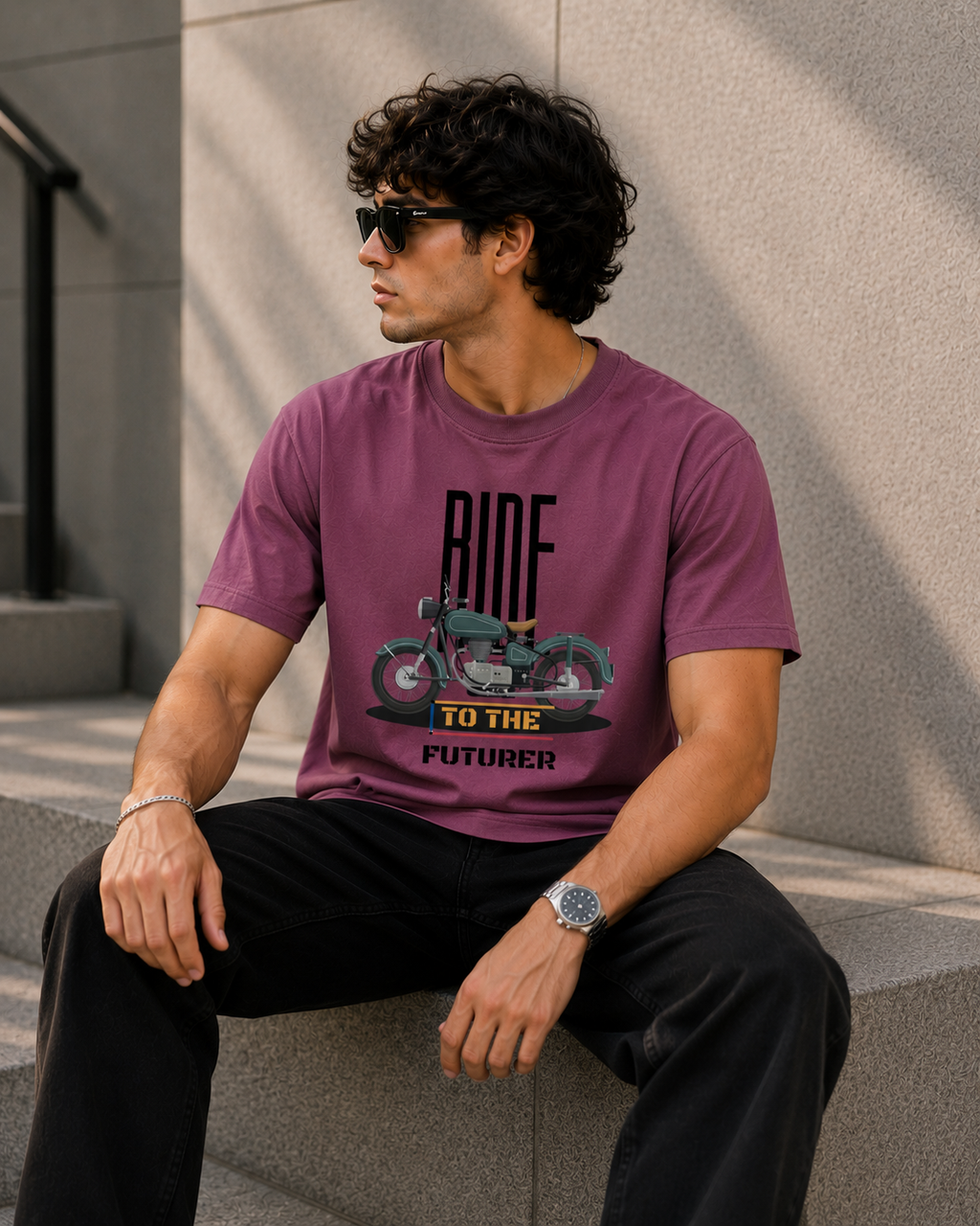 Ride to the Future Motorcycle Graphic Men Classic Fit T-Shirt