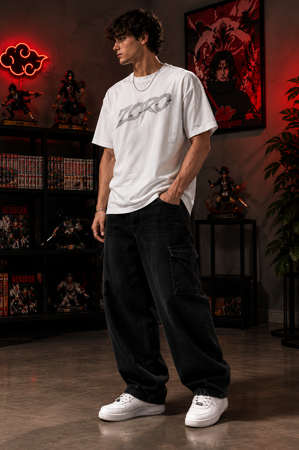 Three Sword Warrior Back Print Oversized T-Shirt for Men