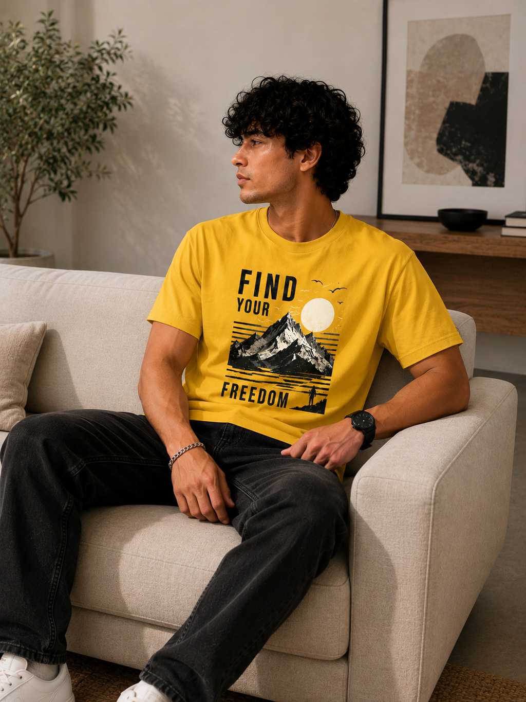 Find Your Freedom Mountain Graphic Classic Fit T-Shirt for Men