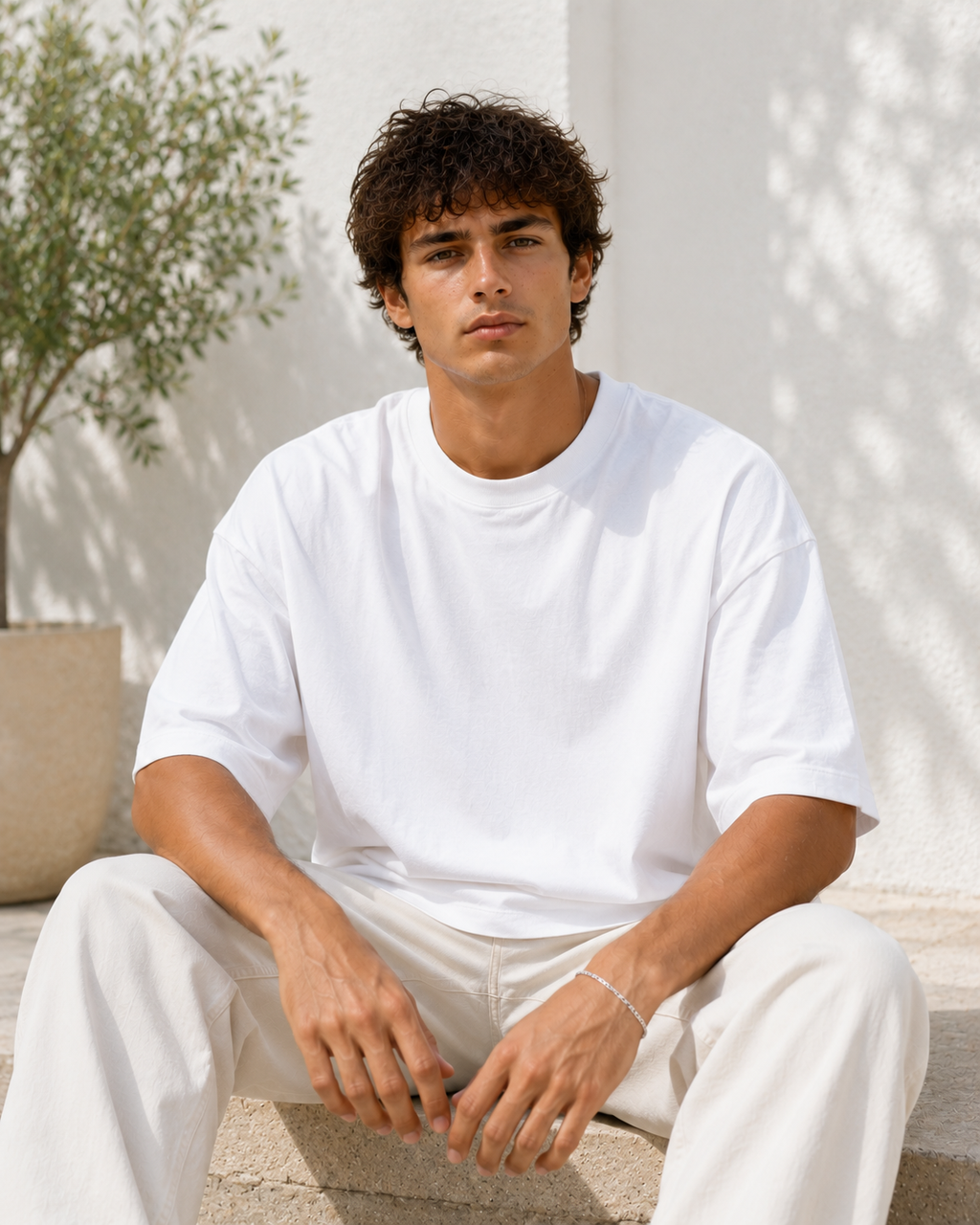 Men's Premium White Oversized Cotton Solid T-Shirt