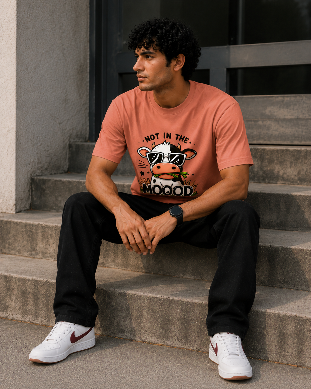 Not in the Mooood Men Classic Fit Funny Cow Graphic T-Shirt