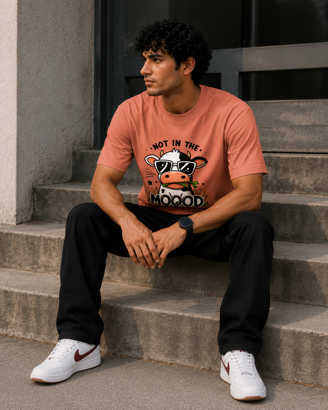 Not in the Mooood Men Classic Fit Funny Cow Graphic T-Shirt