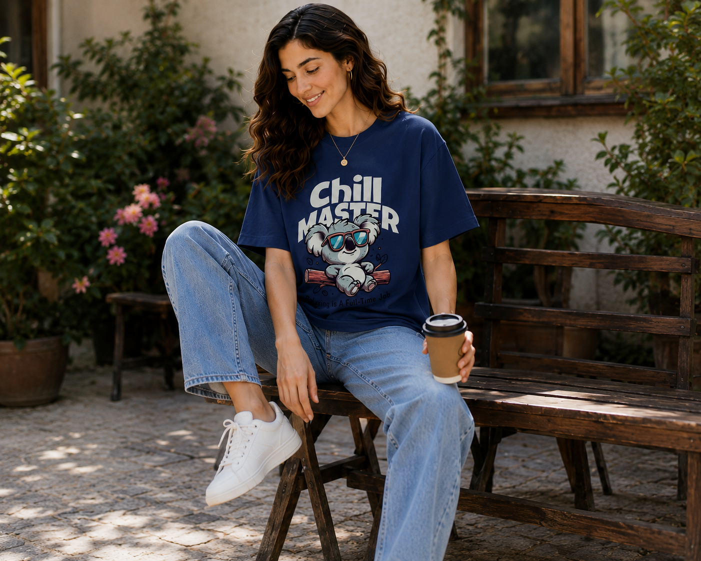 Women Cute Koala Chill Master Graphic Oversized Tee