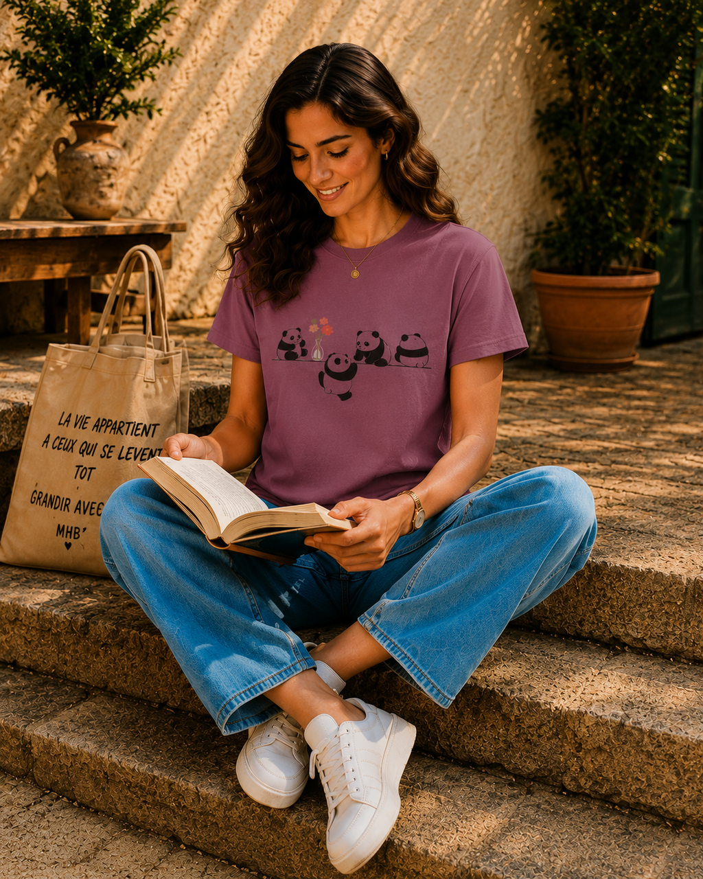 Women Playful Panda Graphic Tee