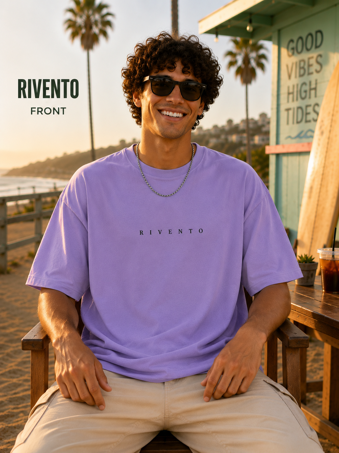 Ride The Wave Surf Graphic Back Print Oversized T-Shirt for Men