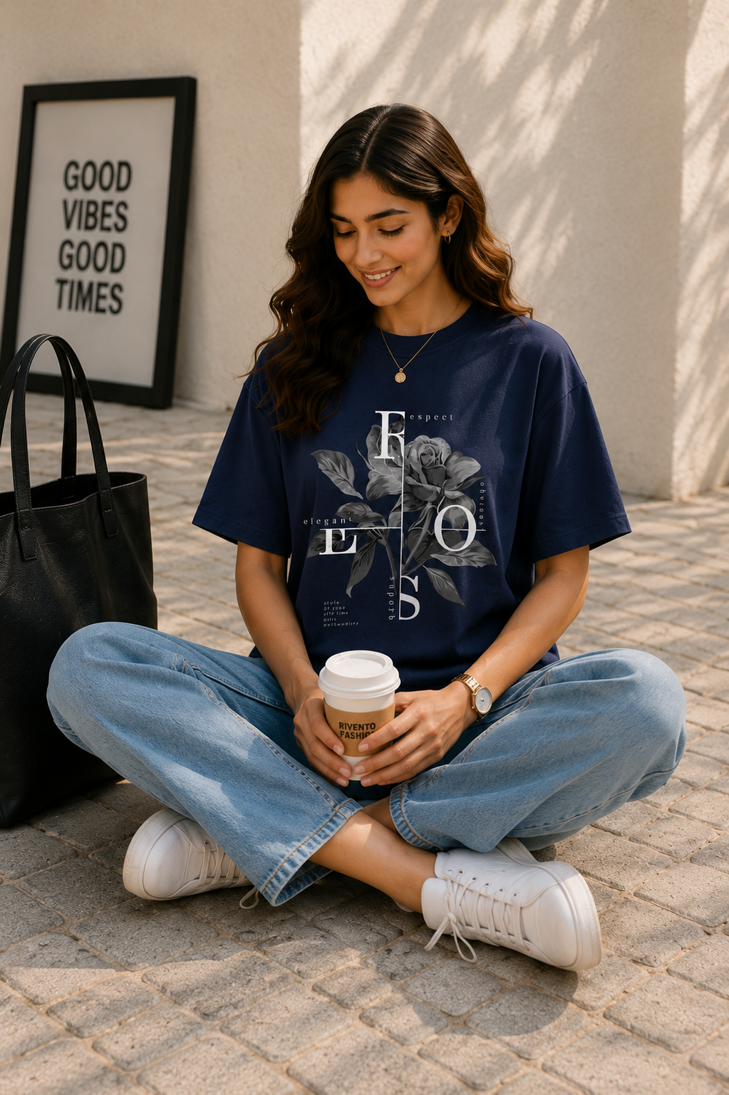 Women Monochrome Rose Aesthetic Oversized T-Shirt