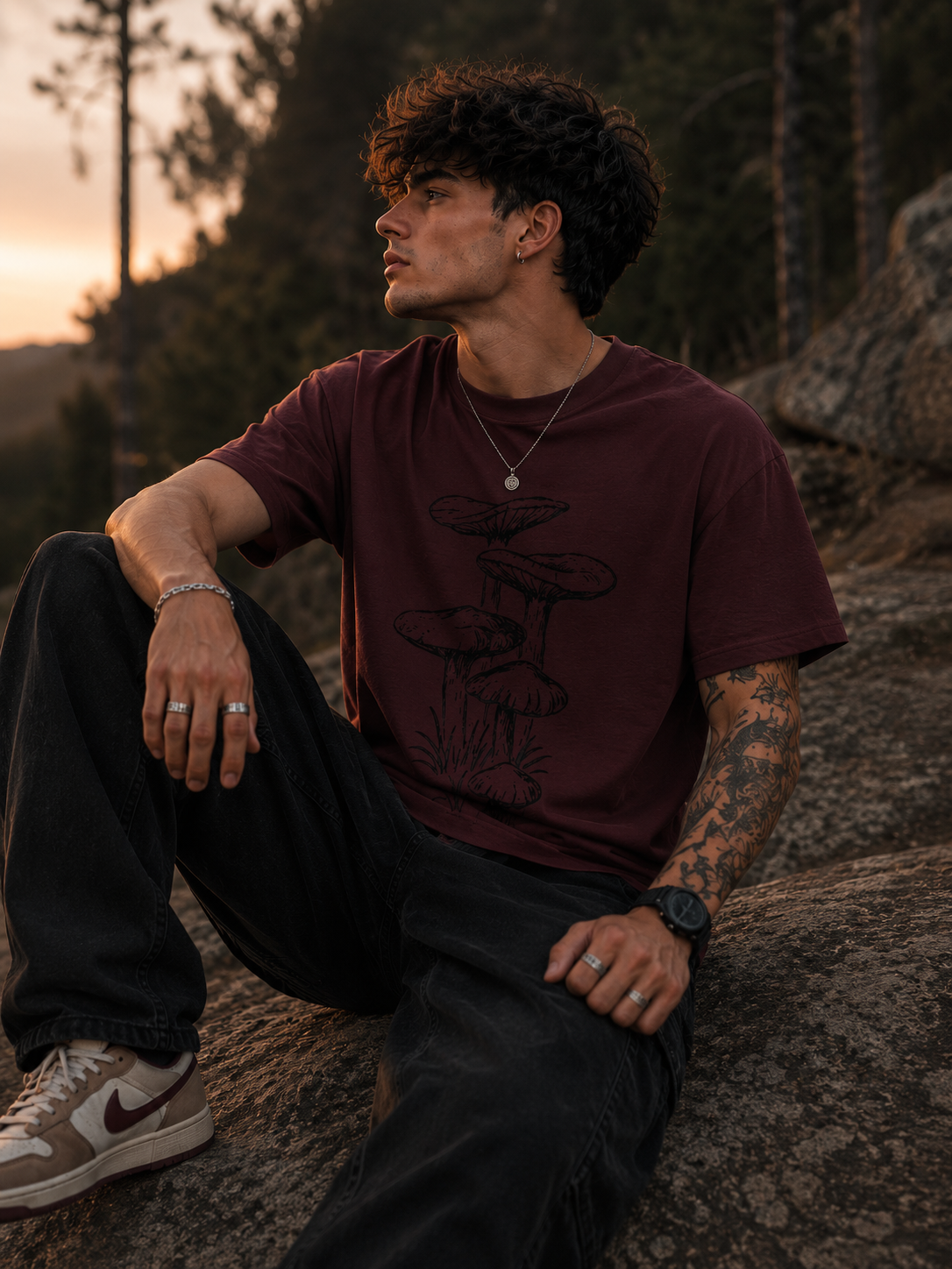 Minimal Mushroom Art Men Classic Fit Graphic T-Shirt