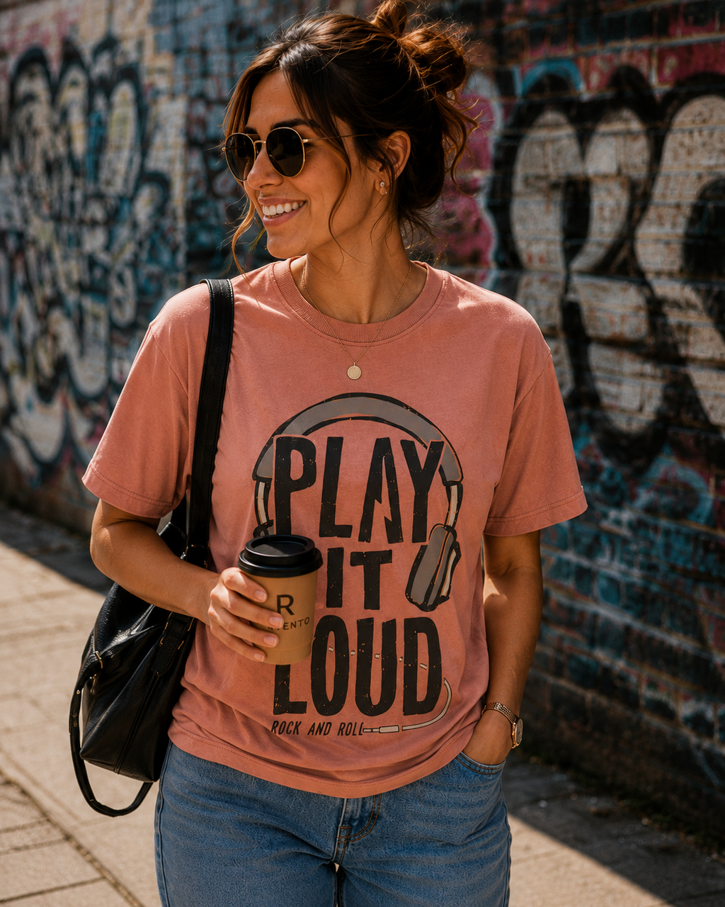 Women Rock And Roll Headphones Casual T-Shirt