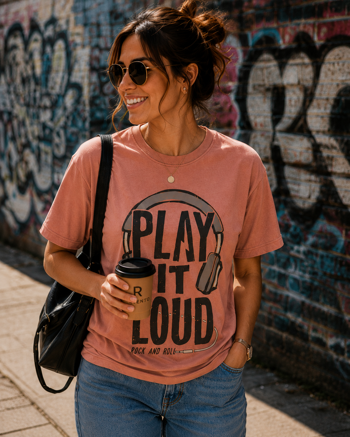 Women Rock And Roll Headphones Casual T-Shirt
