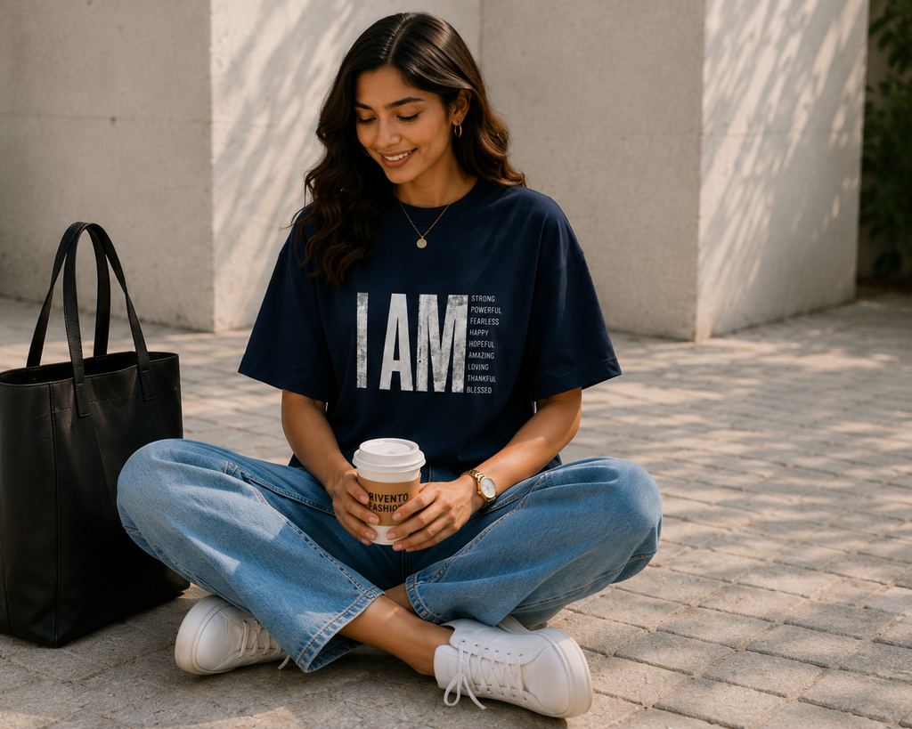 Women I Am Strong & Fearless Oversized Graphic T-Shirt