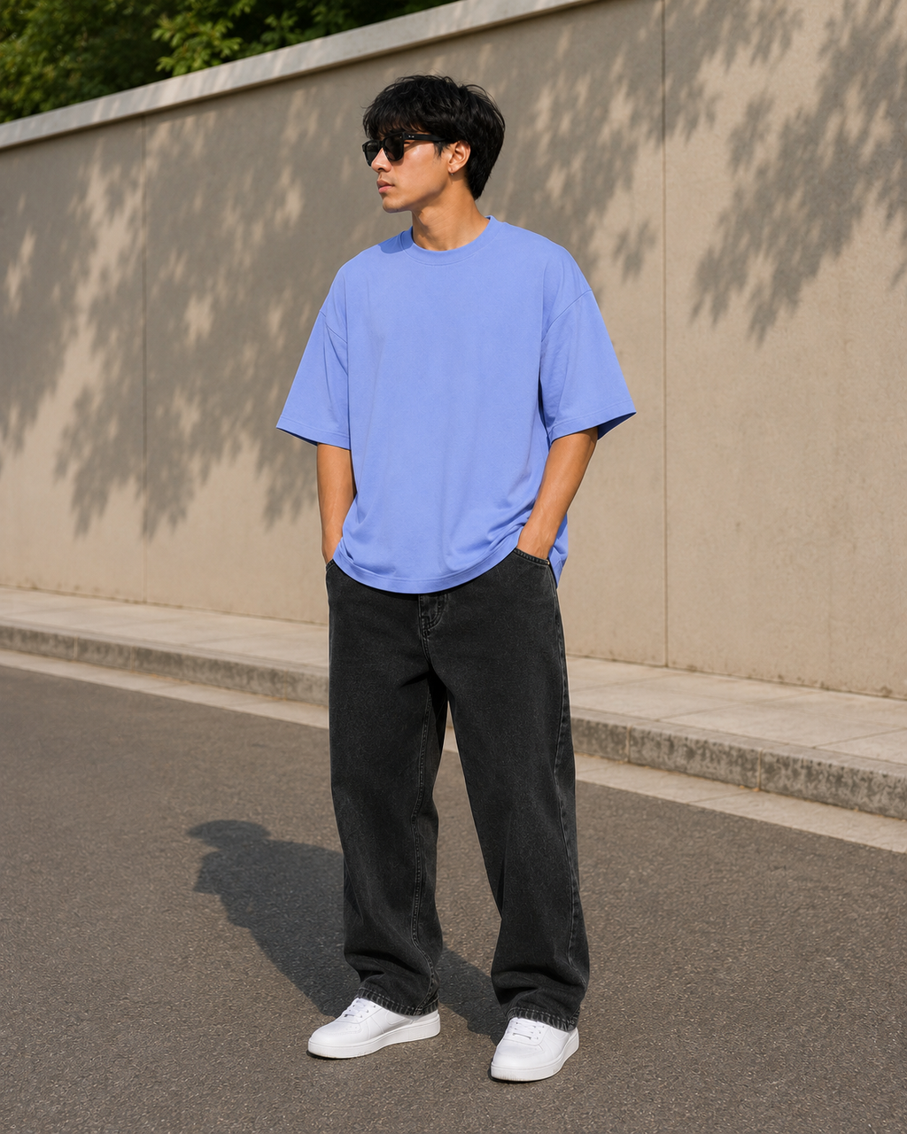Men's Air Blue Oversized Drop Shoulder T-Shirt