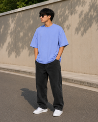 Men's Air Blue Oversized Drop Shoulder T-Shirt
