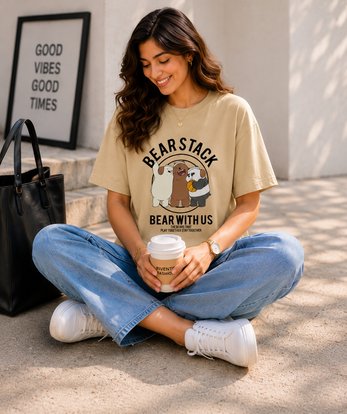 Women Bearstack Oversized Graphic T-Shirt