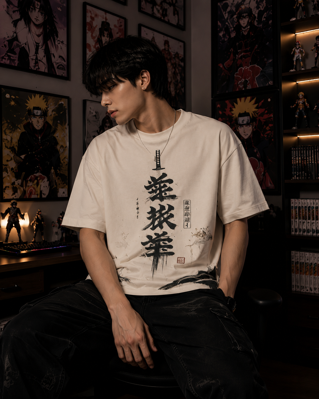 Zen Bushido Japanese Calligraphy Oversized T-Shirt for Men