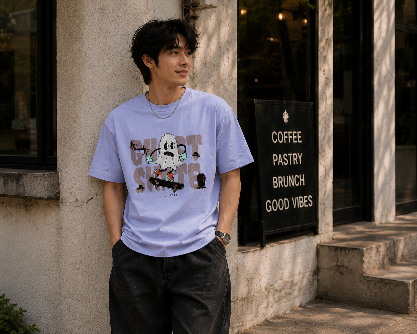 Ghost Grind Oversized Graphic T-Shirt for Men