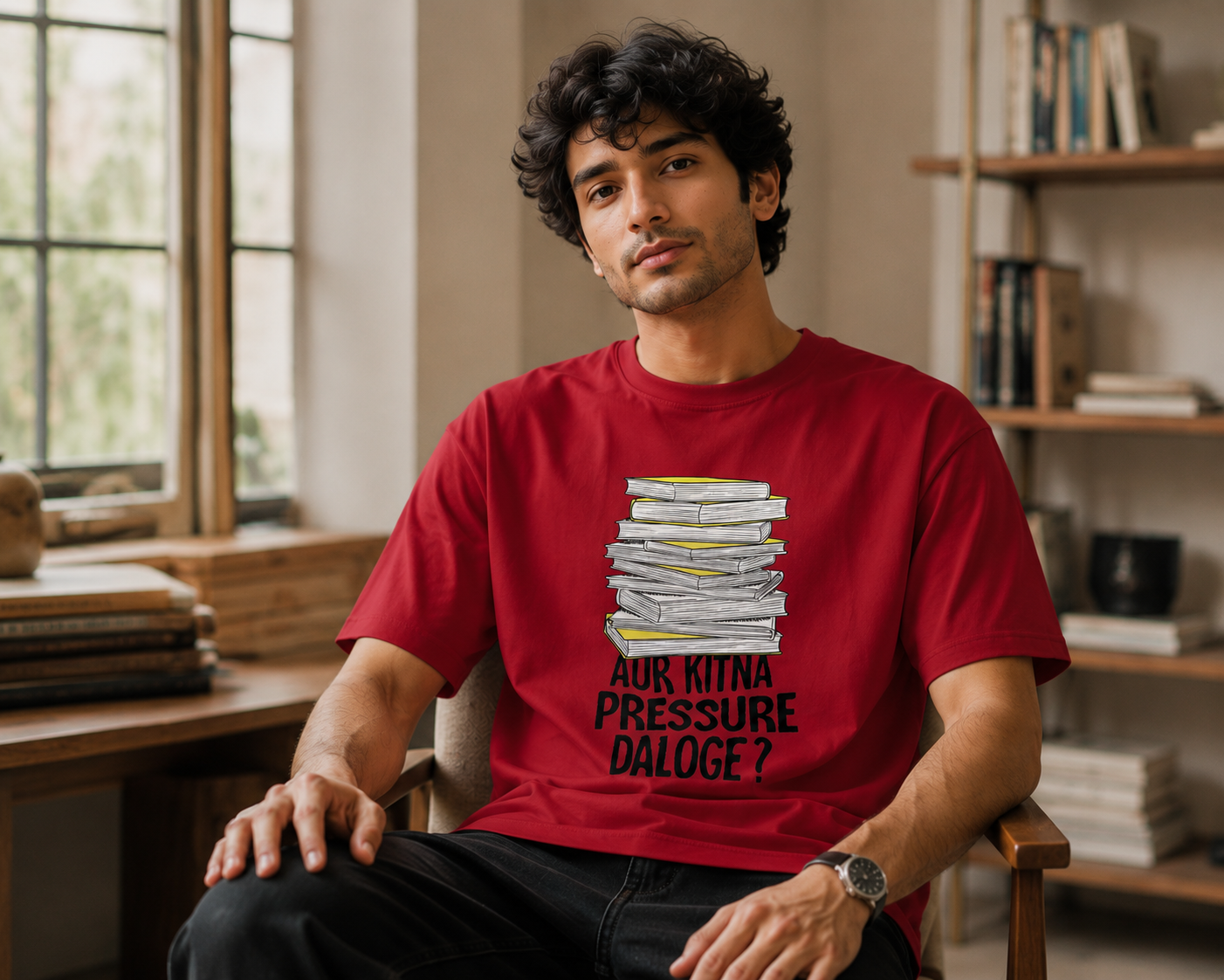 Aur Kitna Pressure Daaloge? Men Classic Fit Funny Student Graphic T-Shirt