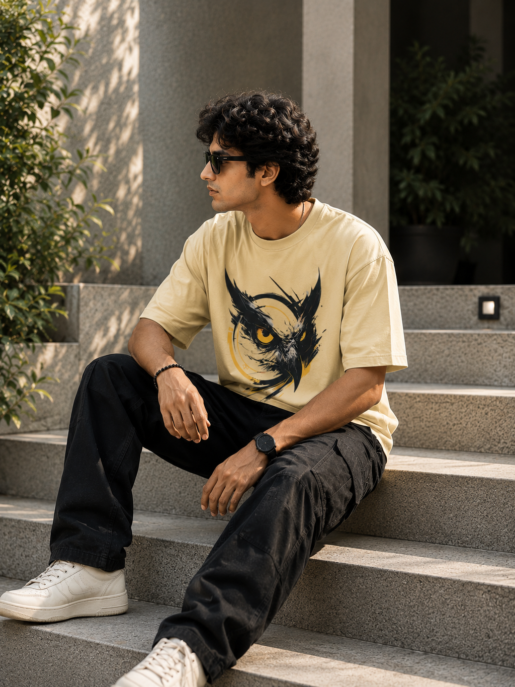 Night Vision Oversized Graphic T-Shirt for Men