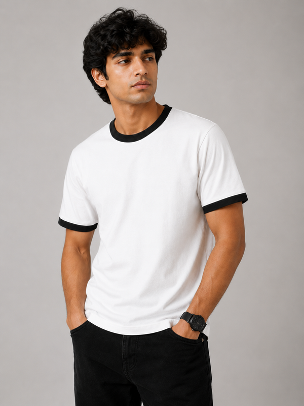 Plain White Men's Classic Fit Ringer T-Shirt