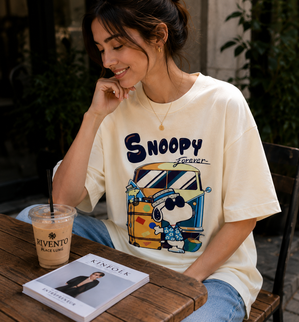 Women Snoopy Forever Travel Graphic Oversized T-Shirt