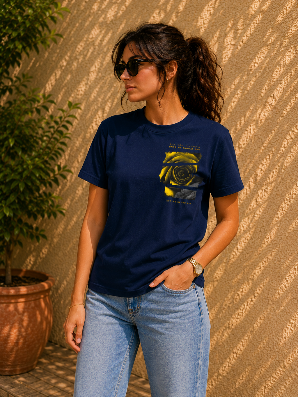 Women Golden Bloom Graphic T-Shirt