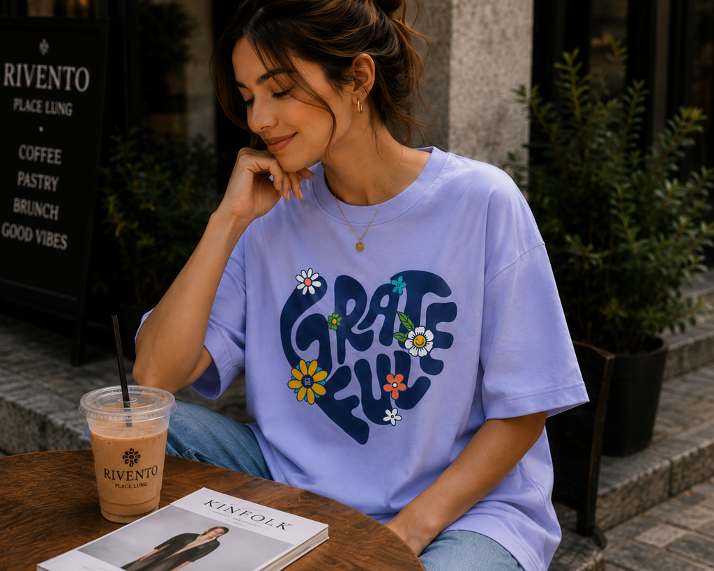 Women Retro Flower Power Premium Cotton Oversized T-Shirt