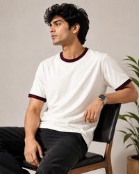 White & Maroon Men's Classic Fit Ringer Solid T-Shirt