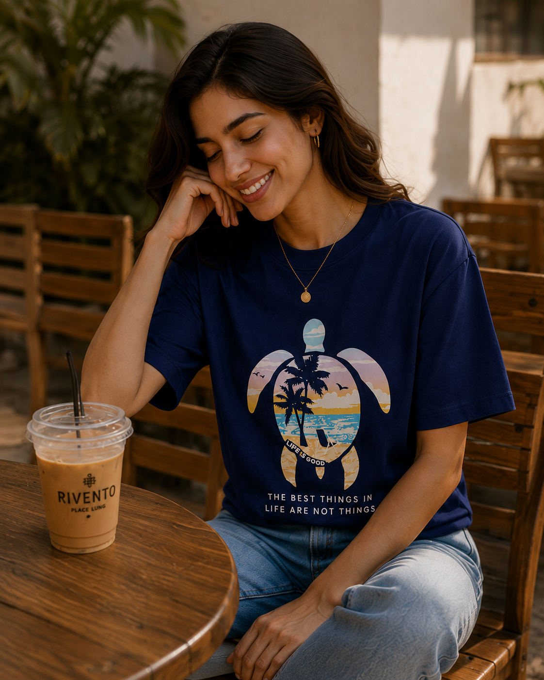 Women Coastal Turtle Paradise Oversized T-Shirt