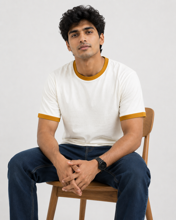 Plain White & Yellow Men's Classic Fit Ringer T-Shirt