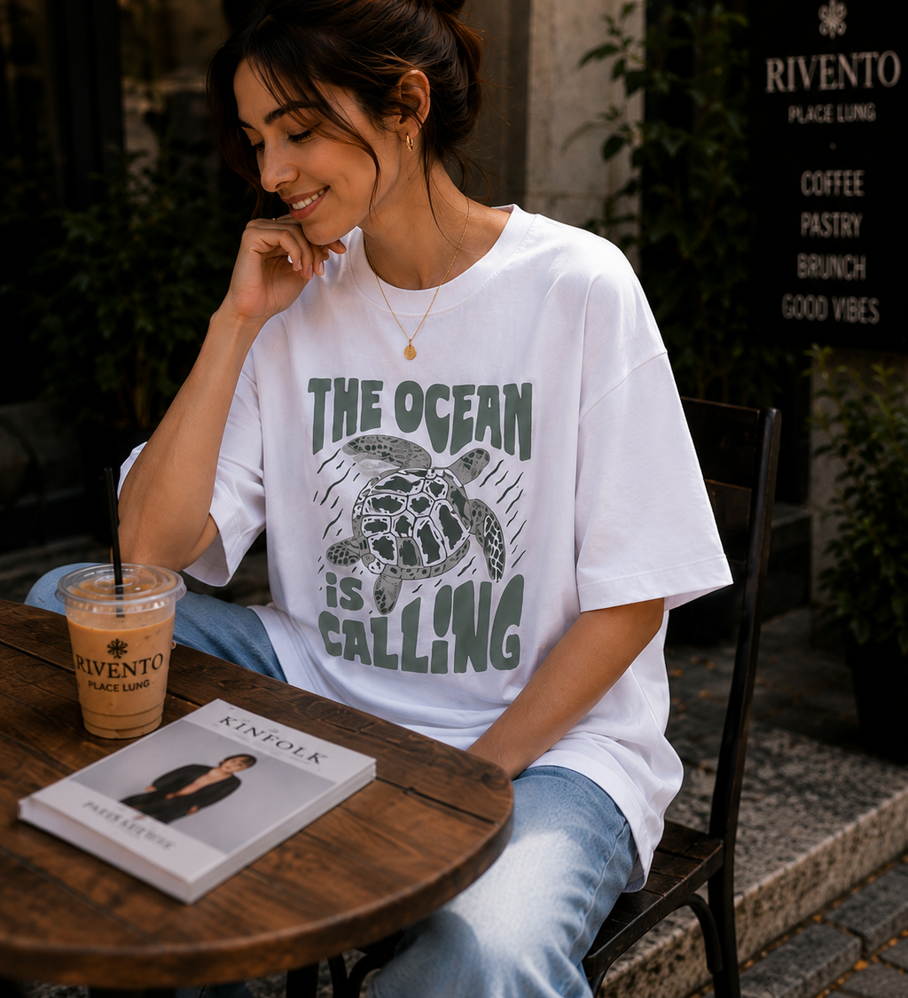 Women Ocean Calling Coastal Collection Oversized T-Shirt