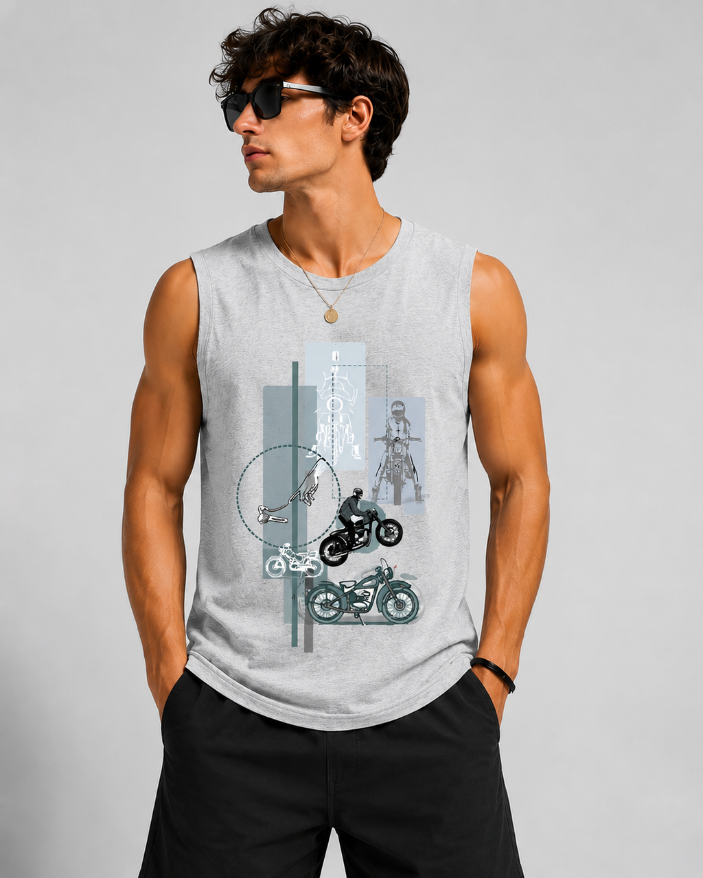 Urban Rider Sketch Graphic Gray Tank Top