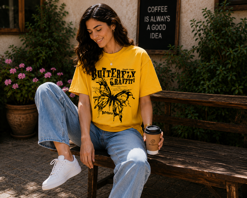 Butterfly Graffiti Graphic Women T-Shirt