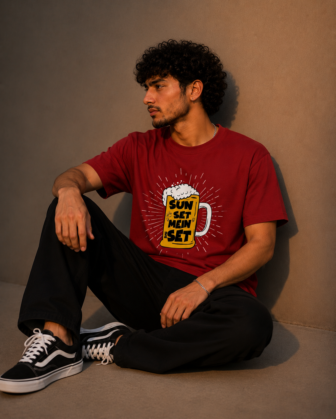 Sun Set Mein Set Men Classic Fit Funny Beer Graphic T-Shirt