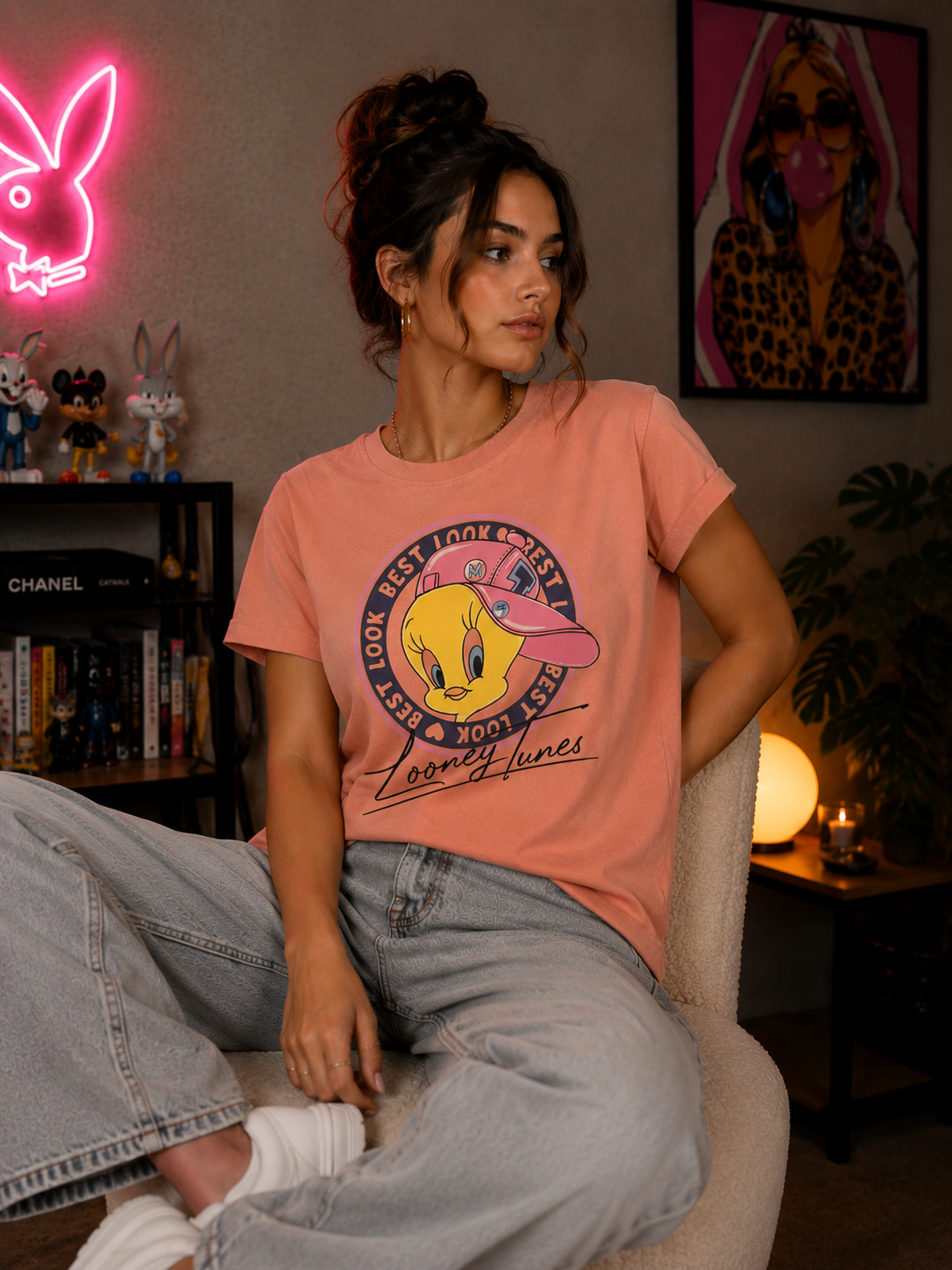 Women Tweety Cartoon Casual Graphic T-Shirt