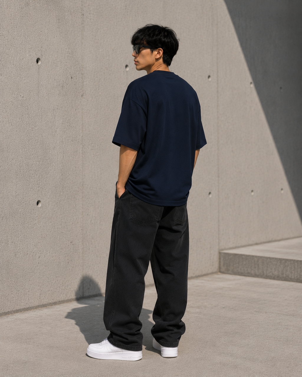 Men's Midnight Blue Oversized Drop Shoulder T-Shirt