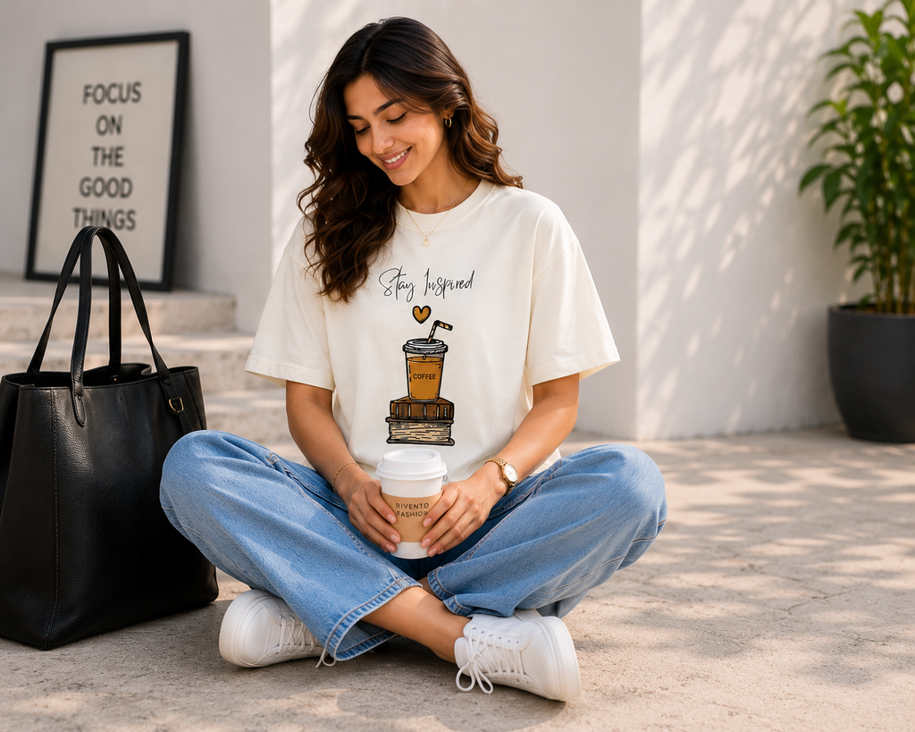 Women Coffee & Books Graphic Oversized T-Shirt