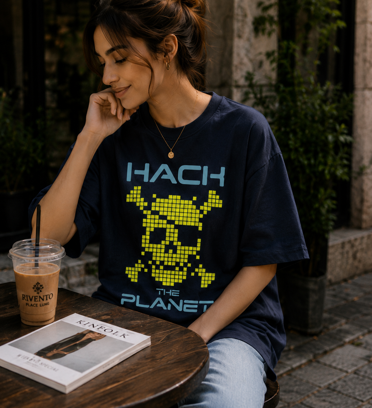 Women Hack The Planet Oversized Graphic T-Shirt