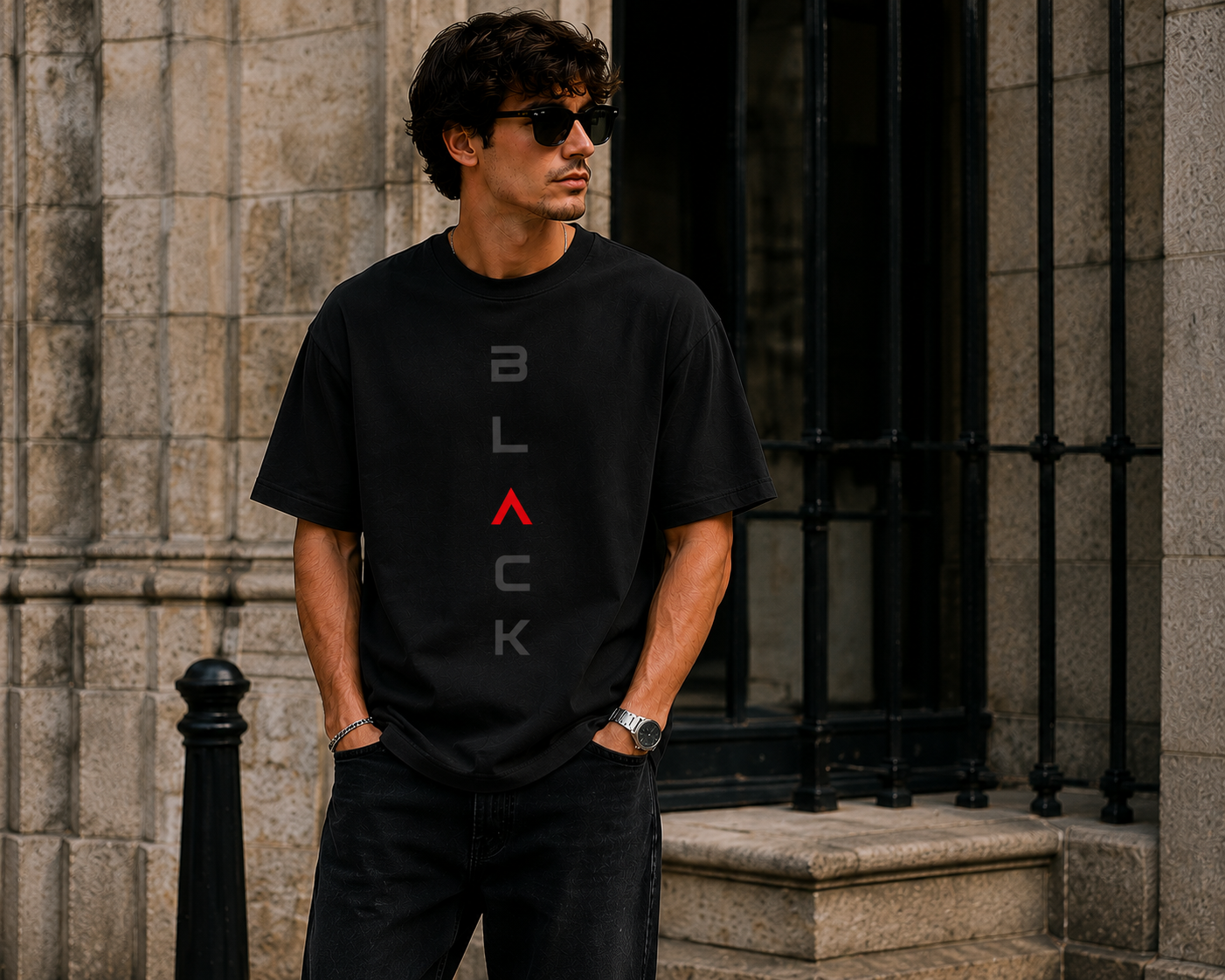 Black Code Oversized Graphic T-Shirt for Men