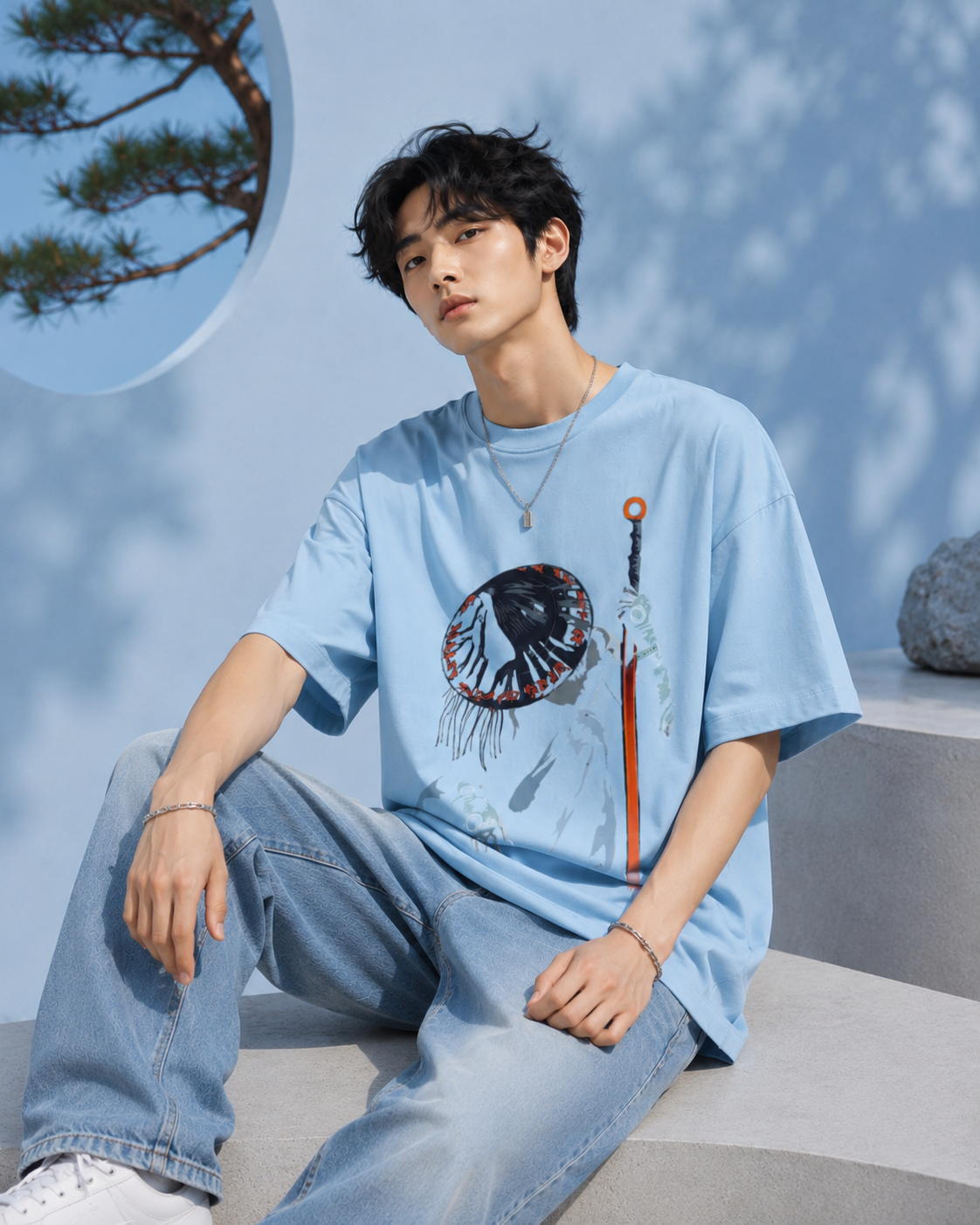 Celestial Samurai Graphic Oversized T-Shirt for Men