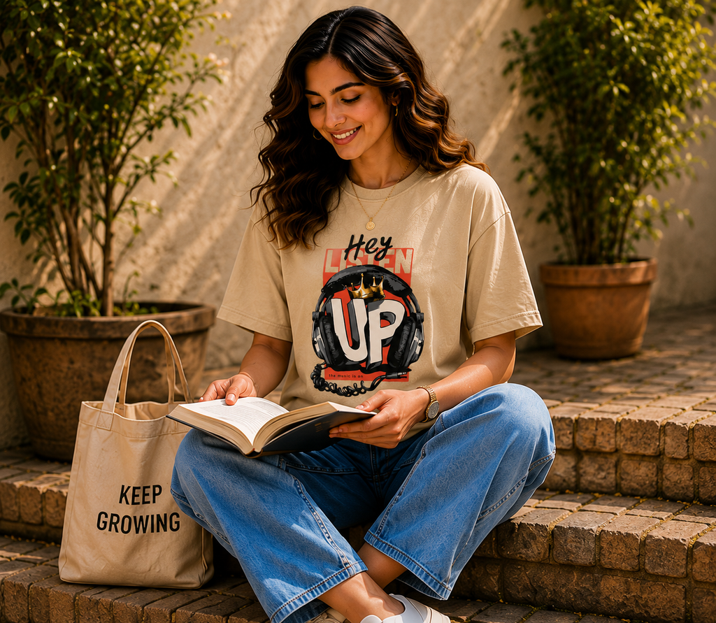 Women Urban Beats Headphone Oversized Tee