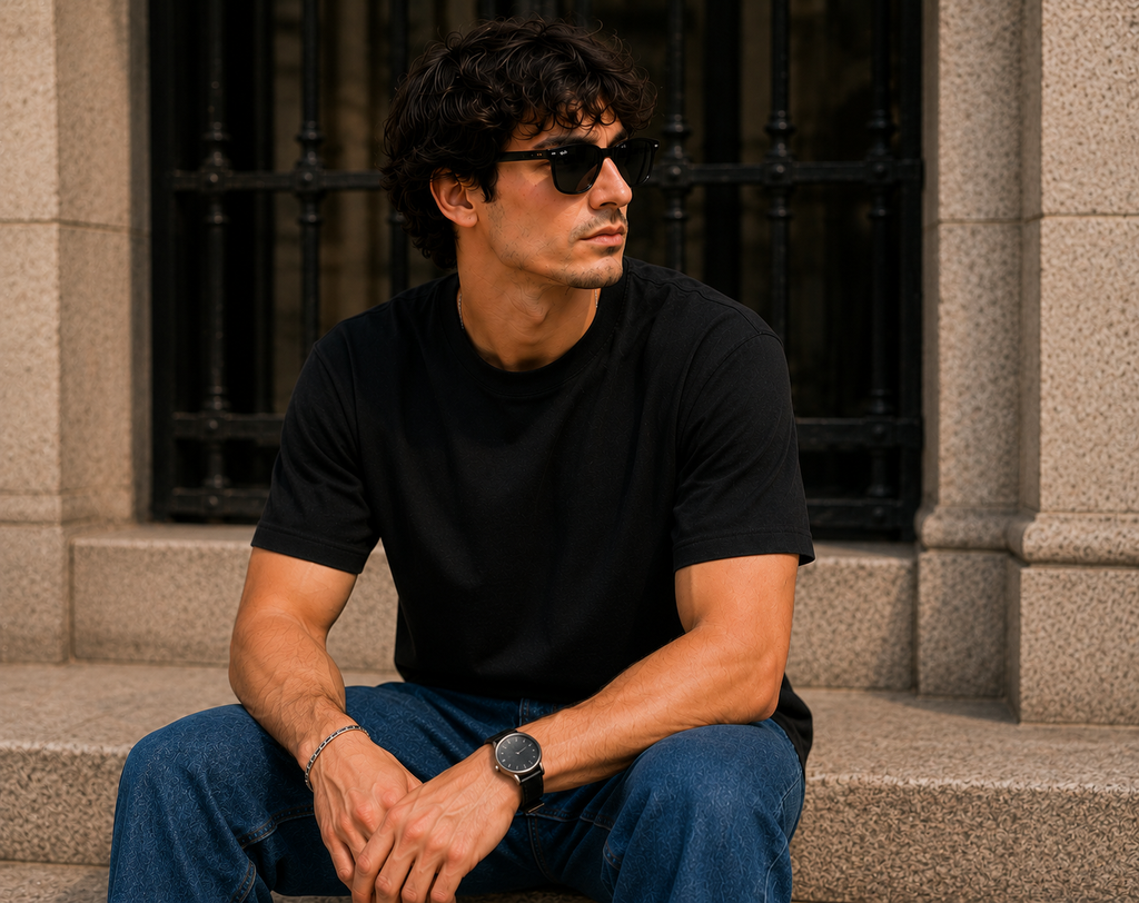Men's Signature Classic Black Classic Fit Cotton Solid T-Shirt