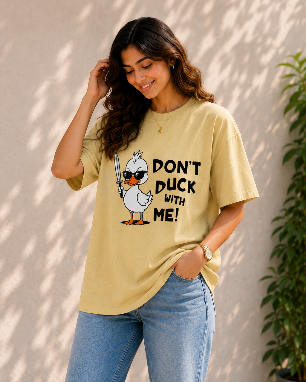 Women Bad Duck Energy Oversized Graphic T-Shirt