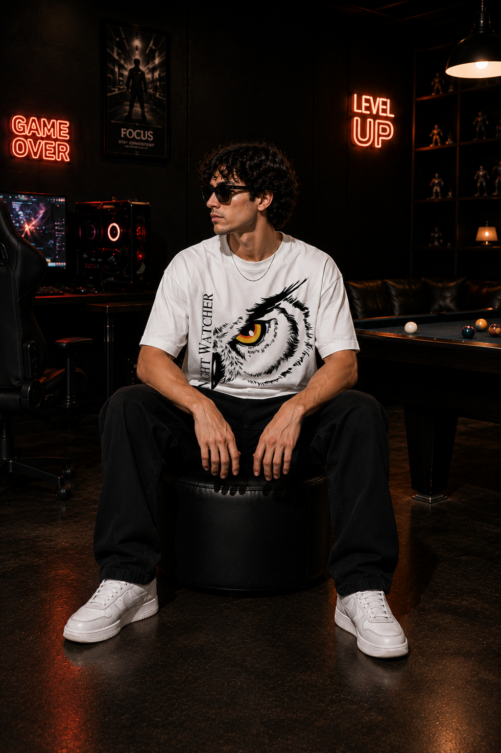 Night Watcher Oversized Graphic T-Shirt for Men