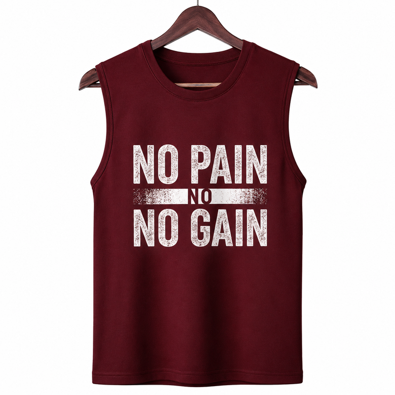 No Pain No Gain Maroon Men's Graphic Tank Top