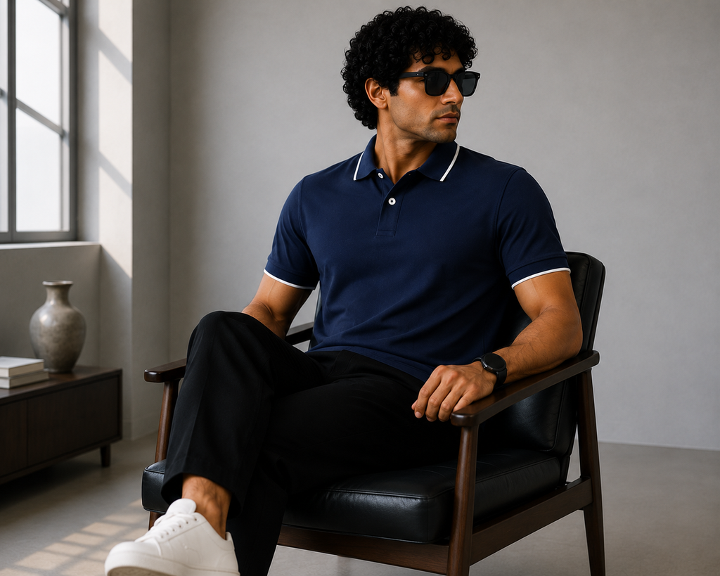 Elite Men Classic Fit Navy Blue Polo T-Shirt