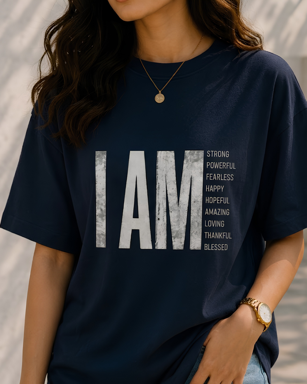 Women I Am Strong & Fearless Oversized Graphic T-Shirt